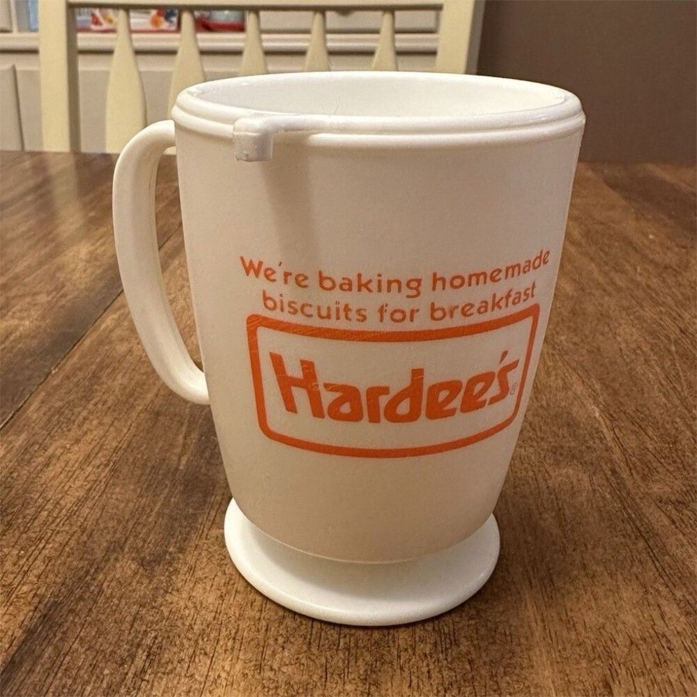 Hardee's White & Orange Advertising Mug "We're Baking Homemade Biscuits"